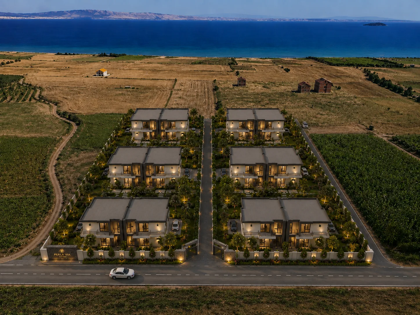 Perla Via Villas modern villa dış görünüm, özel yüzme havuzu ve bahçe